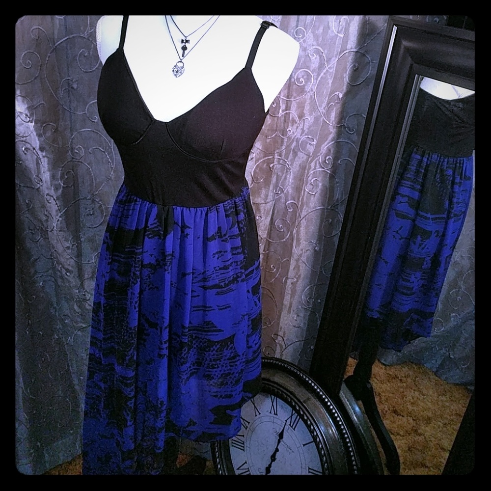 Black and Blue Midi Sheer Tank Dress-L